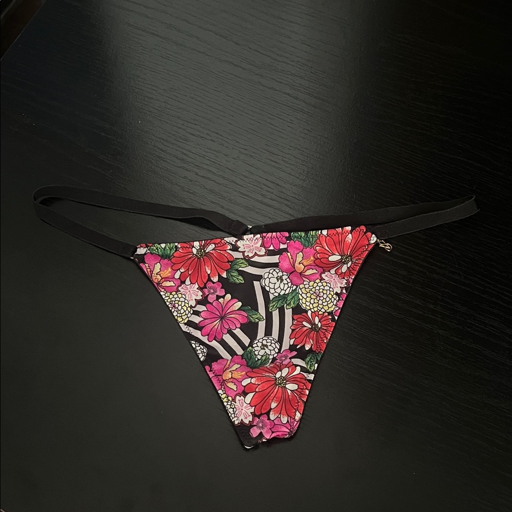 Victoria's Secret Floral Print Black Pink Red Thong Panty